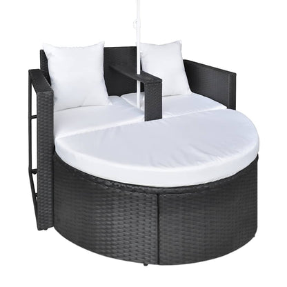 Tuinbed met parasol poly rattan zwart