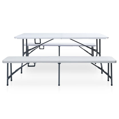 Tuintafel Met 2 Bankjes Inklapbaar 180 Cm Staal En Hdpe Wit