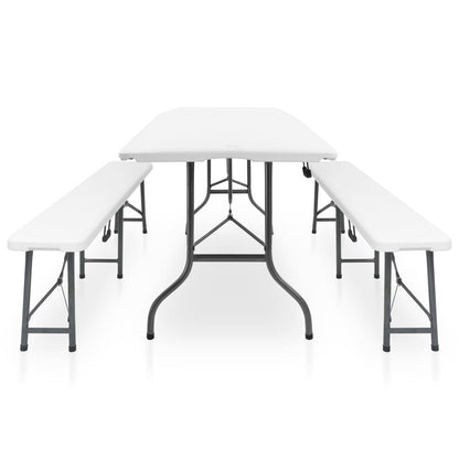 Tuintafel Met 2 Bankjes Inklapbaar 180 Cm Staal En Hdpe Wit