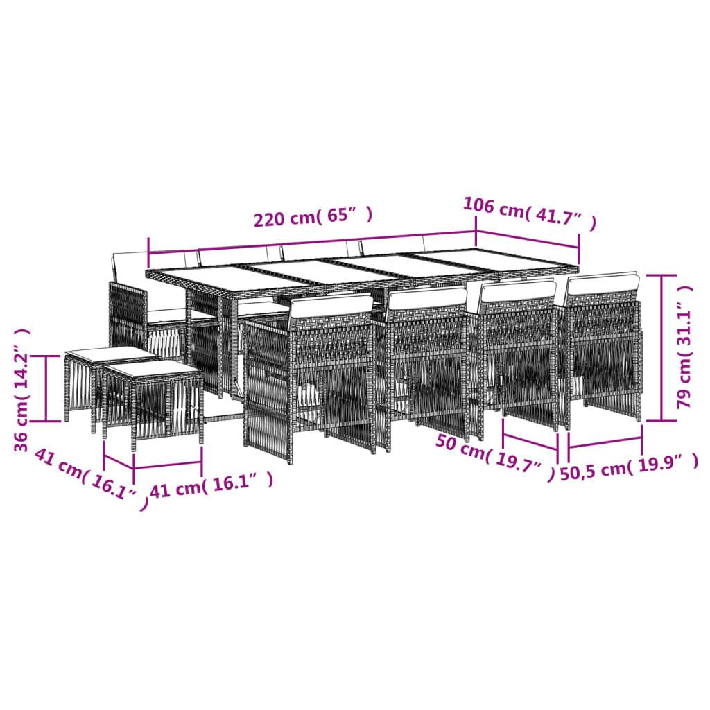 13-Delige Tuinset Met Kussens Poly Rattan