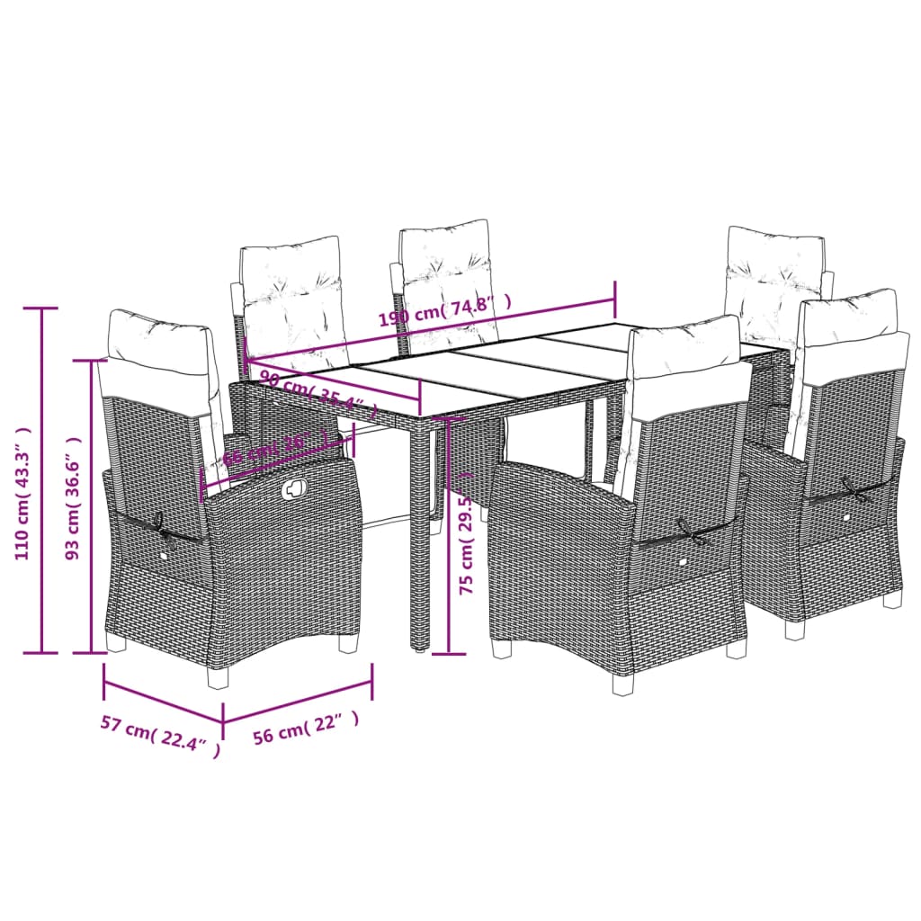 7-Delige Tuinset Met Kussens Poly Rattan