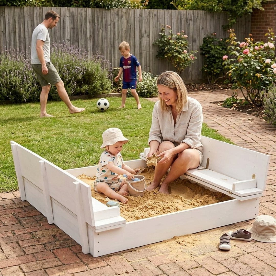 Houten Zandbak met Deksel & Zitbanken – 95 cm – Massief Vurenhout – Inclusief Gronddoek
